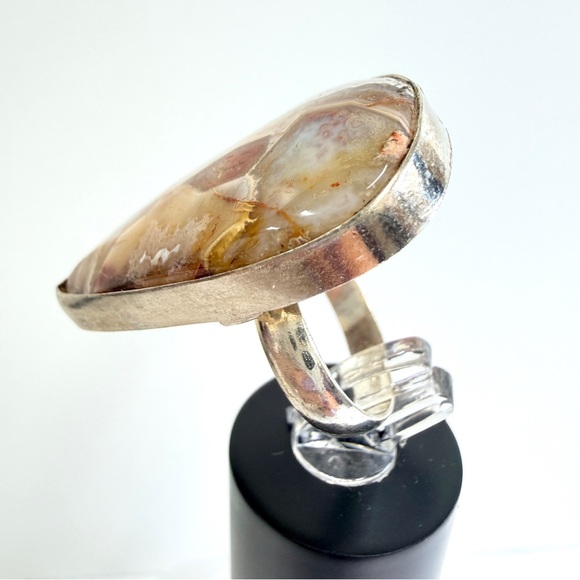 💕 Natural Crazy lace agate gemstone ring. Silver overlay handmade size 5 - Picture 3 of 7